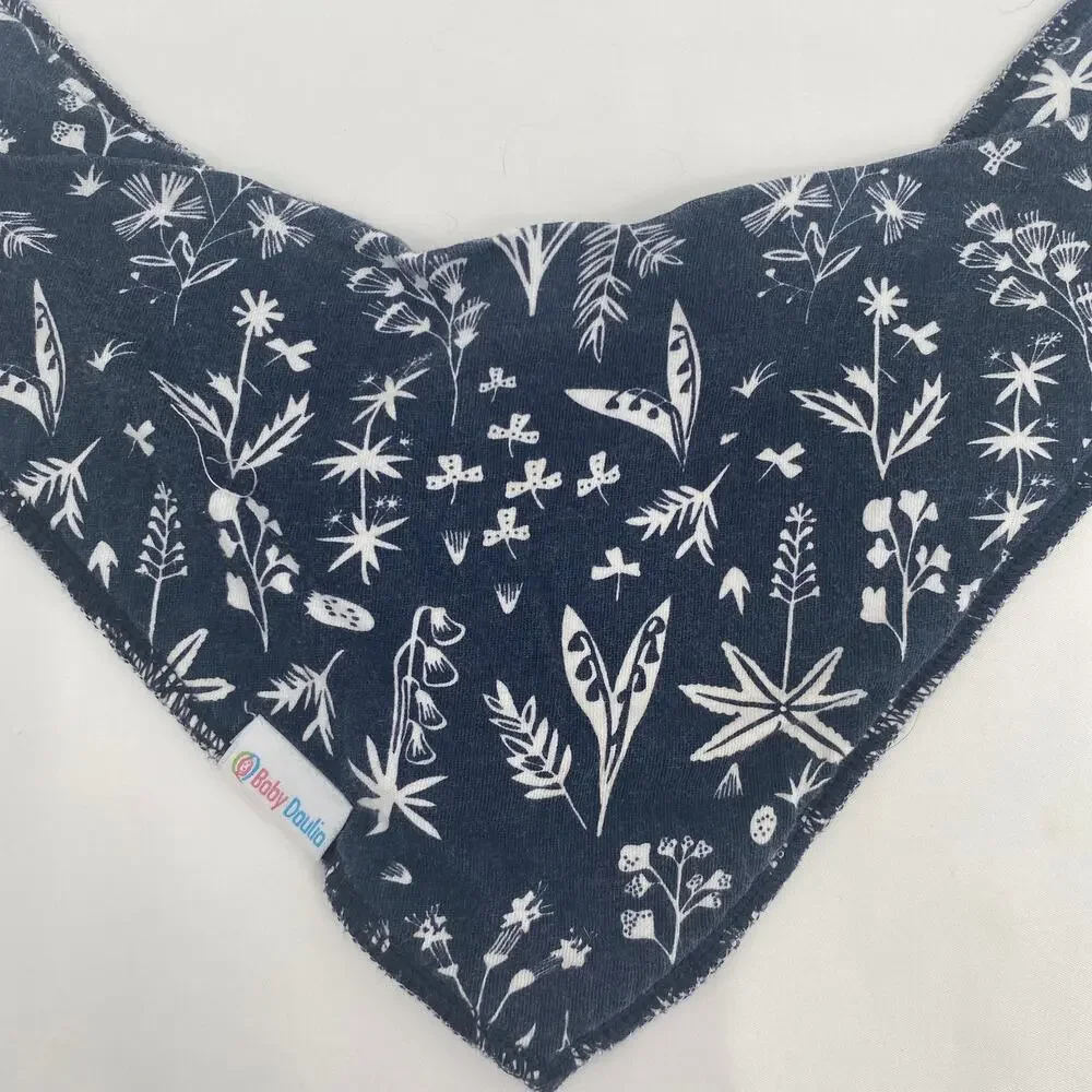 Baby Daulia Organic Cotton Bandana Bib Snap Closure Navy Blue White